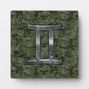 Gemini Zodiac Sign on Green Digital Camouflage Fotoplaat
