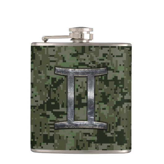 Gemini Zodiac Sign on Green Digital Camouflage Heupfles (Voorkant)