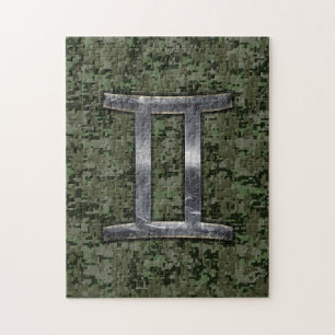 Gemini Zodiac Sign on Green Digital Camouflage Legpuzzel