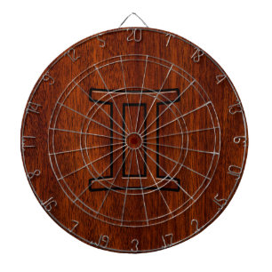 Gemini Zodiac Sign on Mahogany Wood Style Dartbord