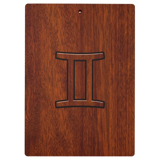 Gemini Zodiac Sign on Mahogany Wood Style Klembord (Achterkant)