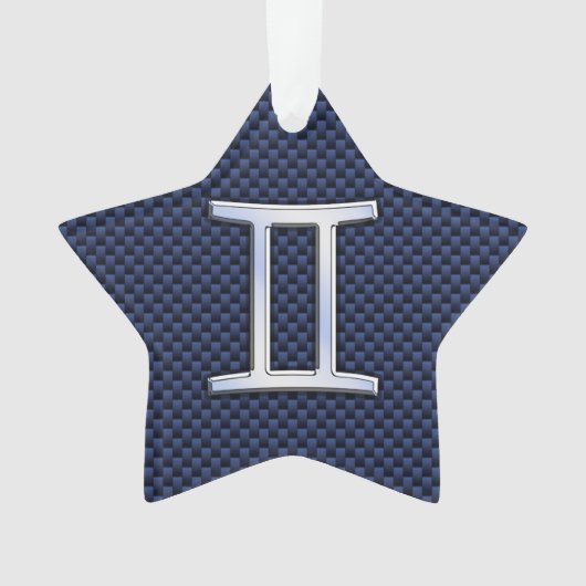 Gemini Zodiac Sign on Navy Blue Carbon Fiber Print Ornament (voorkant)