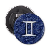 Gemini Zodiac Sign on Navy Blue Digital Camo Button Flesopener (Voorkant)