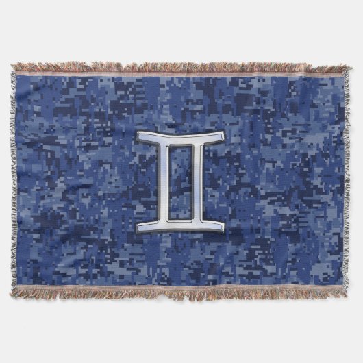 Gemini Zodiac Sign on Navy Blue Digital Camo Deken (Voorkant)