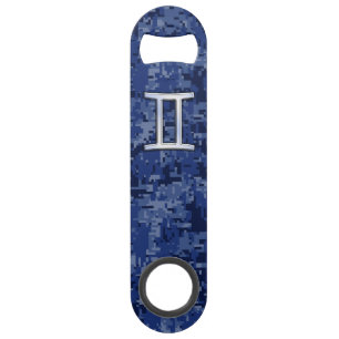 Gemini Zodiac Sign on Navy Blue Digital Camo Speed Flessenopener