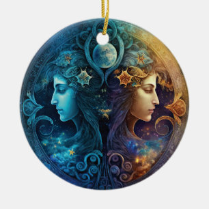 Gemini Zodiac Sign Waterverf Design Keramisch Ornament