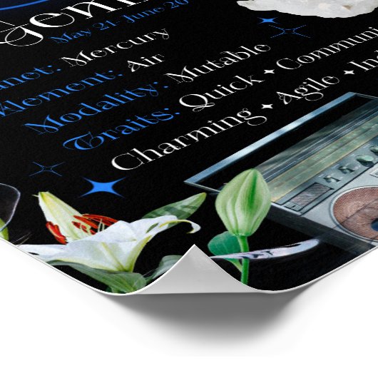 Gemini Zodiac Star Sign Y2K Black 4:5 Poster (Coin)