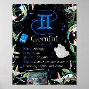 Gemini Zodiac Sterrenbeeld Y2K Zwart 4:5 Poster