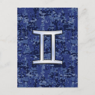 Gemini Zodiac Symbol Blue Digital Camouflage Briefkaart