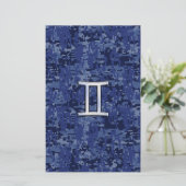 Gemini Zodiac Symbol Blue Digital Camouflage Briefpapier (Staand voorkant)