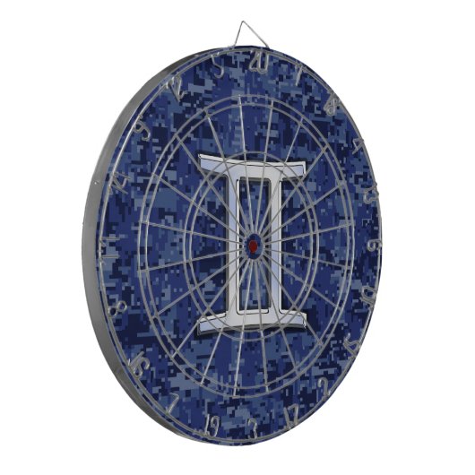 Gemini Zodiac Symbol Blue Digital Camouflage Dartbord (Voorkant Links)