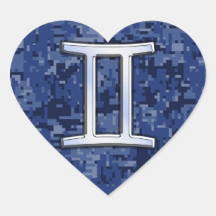 Gemini Zodiac Symbol Blue Digital Camouflage Hart Sticker