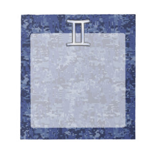 Gemini Zodiac Symbol Blue Digital Camouflage Notitieblok