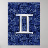 Gemini Zodiac Symbol Blue Digital Camouflage Poster (Voorkant)