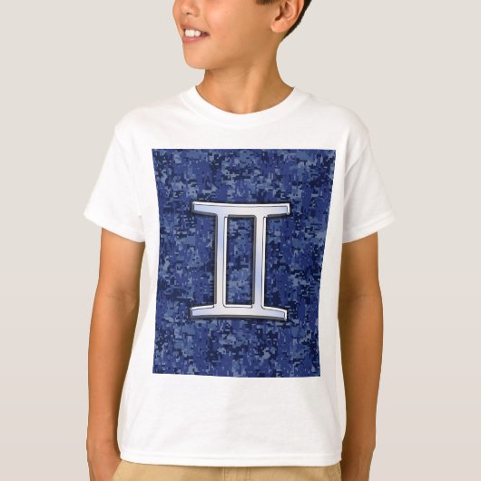 Gemini Zodiac Symbol Blue Digital Camouflage T-shirt (Voorkant)