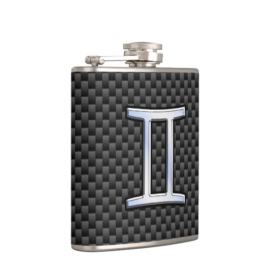 Gemini Zodiac Symbol Charcoal Carbon Fiber Print Heupfles (Rechts)