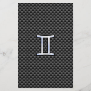 Gemini Zodiac Symbol Charcoal Carbon Fiber Style Briefpapier