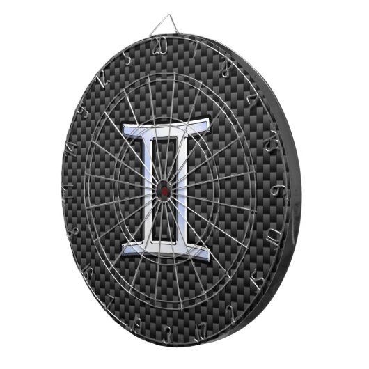 Gemini Zodiac Symbol Charcoal Carbon Fiber Style Dartbord (Voorkant Rechts)