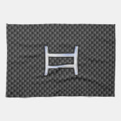 Gemini Zodiac Symbol Charcoal Carbon Fiber Style Theedoek (Horizontaal)