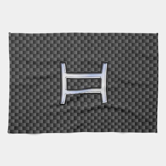 Gemini Zodiac Symbol Charcoal Carbon Fiber Style Theedoek (Horizontaal)