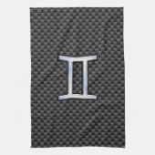 Gemini Zodiac Symbol Charcoal Carbon Fiber Style Theedoek (Verticaal)