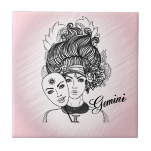 Gemini Zodiac Symbol en Sign Pink Tegeltje