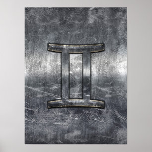 Gemini Zodiac Symbol in Grunge Distress Style Poster