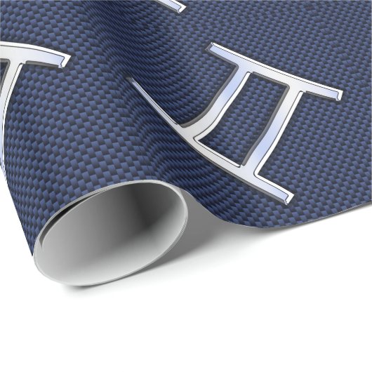 Gemini Zodiac Symbol Navy Blue Carbon Fiber Print Cadeaupapier (Rol Hoek)