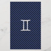 Gemini Zodiac Symbol Navy Blue Carbon Style Briefpapier (Voorkant)