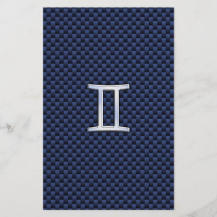 Gemini Zodiac Symbol Navy Blue Carbon Style Briefpapier