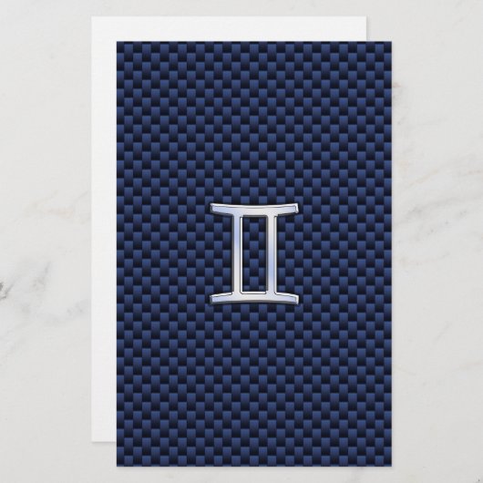 Gemini Zodiac Symbol Navy Blue Carbon Style Briefpapier (Voorkant / Achterkant)