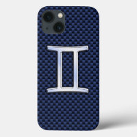 Gemini Zodiac Symbol Navy Blue Carbon Style