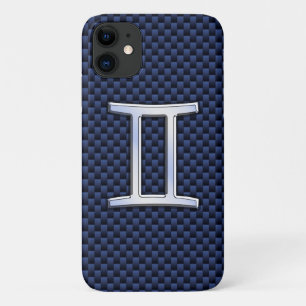 Gemini Zodiac Symbol Navy Blue Carbon Style iPhone 11 Hoesje