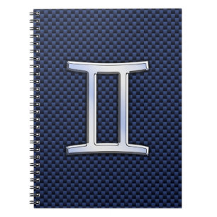 Gemini Zodiac Symbol Navy Blue Carbon Style Notitieboek