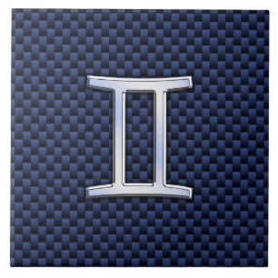 Gemini Zodiac Symbol Navy Blue Carbon Style Tegeltje