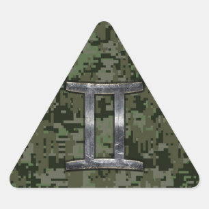 Gemini Zodiac Symbol op Green Digital Camouflage Driehoek Sticker