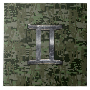 Gemini Zodiac Symbol op Green Digital Camouflage Tegeltje