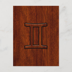 Gemini Zodiac Symbol op Mahogany als Decor Briefkaart