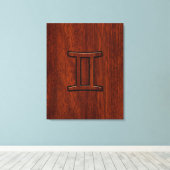Gemini Zodiac Symbol op Mahogany als Decor Canvas Afdruk (Insitu (Houten vloer))