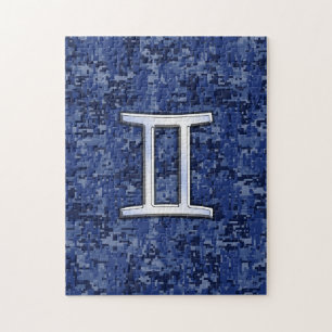 Gemini Zodiac Symbol op Navy Blue Digital Camo Legpuzzel