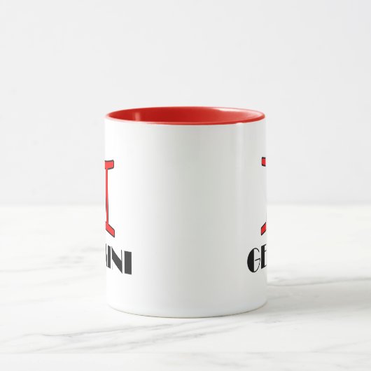 Gemini Zodiac Symbole Designer Mug en rouge (Centre)