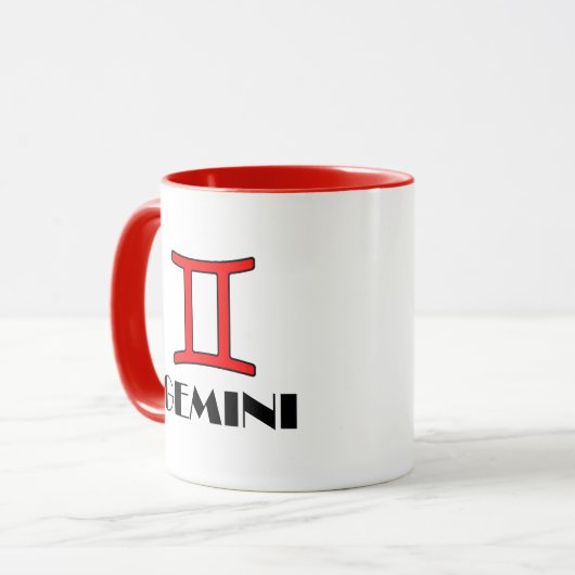 Gemini Zodiac Symbole Designer Mug en rouge (Devant gauche)