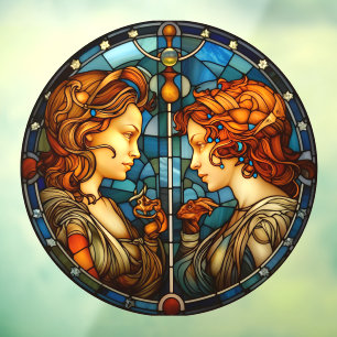 Gemini Zodiac Teken Faux Glas in lood Venster Clin Raamsticker