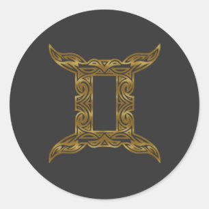 Gemini Zodiac - Tribal Gold Ronde Sticker