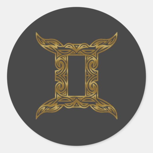 Gemini Zodiac - Tribal Gold Ronde Sticker (Voorkant)