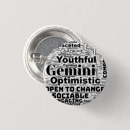 Gemini Zodiac Word Cloud Inspiration Button (Voorkant /achterkant)