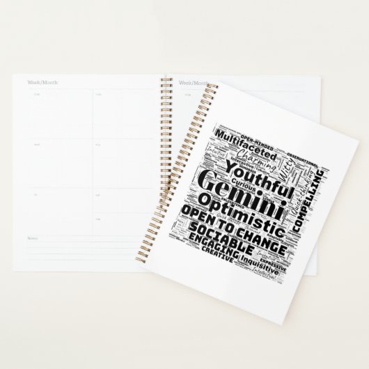 Gemini Zodiac Word Cloud Spiral Planner (Devant avec enveloppe)