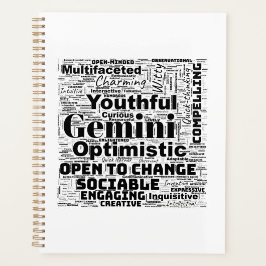 Gemini Zodiac Word Cloud Spiral Planner (Devant)