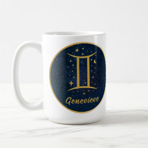 Gemini zodische symbool gouden blauwe sterren gepe koffiemok