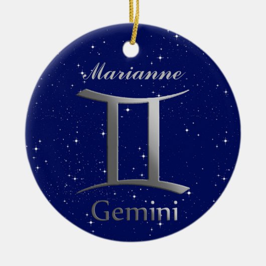 Gemini Zonneteken Symbool met Naam Keramisch Ornament (Voorkant)